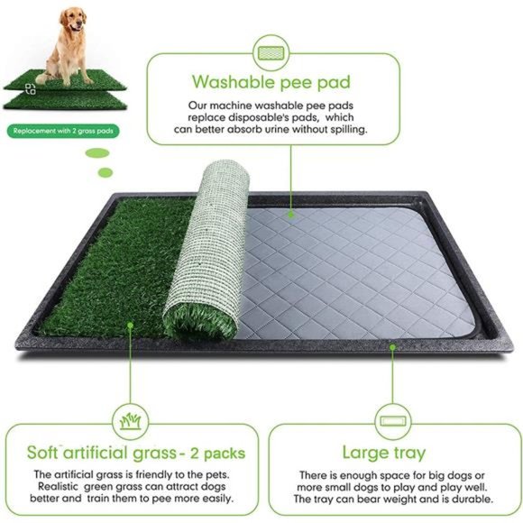 Large Dog Grass Pad with Tray (35inX23.2in), Artificial Grass Mats Washable Pad - Picture 3 of 6